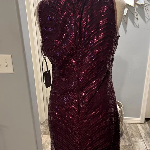 COPY - Vince Camuto Burgundy Sequin Cocktail Party Dress Size 14 Sleeveless Shi… - Picture 2 of 5